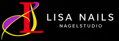 Original Logo Lisa Nails Nagelstudio mit rotem L, gelben und violetten Linien